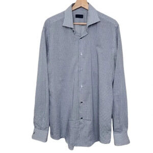 Pal Zileri Mens 16.5 Camicia Neck Formal Cotton Blue Button Shirt